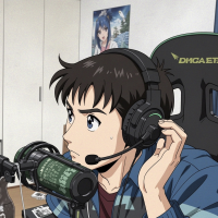 アニメ,ヘッドセット,マイク,男性,デスク,ポスター,パーカー