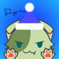 猫,キャラクター,帽子,青色,にゃー,動物耳,イラスト,サンタ帽,手を上げる