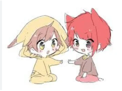 アニメ風,イラスト,動物コスプレ,着ぐるみ,猫耳,ピカチュウ,二人,かわいい