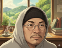 男性,眼鏡,パーカー,帽子,室内,本,観葉植物,コーヒー,山,窓