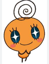 アニメキャラクター,オレンジ色,渦巻き,ほっぺたピンク,星の目,シンプル,かわいい,妖精,おじゃる丸