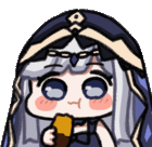 女の子,かわいい,チビキャラ,青い髪,お菓子,笑顔,アニメ風