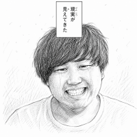 男性,笑顔,白黒,鉛筆画,似顔絵,短髪,Tシャツ,見てきた