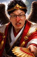 男性,天狗,羽根,扇子,和服,赤い鼻,眼鏡