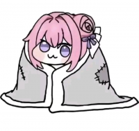 ピンク髪,紫目,リボン,おばけ,ブランケット,ゆるキャラ