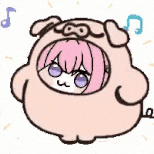 アニメキャラ,ピンク髪,紫目,着ぐるみ,ぶた,かわいい,アイコン,女の子,音符