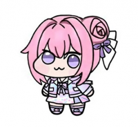 アニメ風,キャラクター,ピンク髪,紫目,可愛い,リボン,ミニキャラ