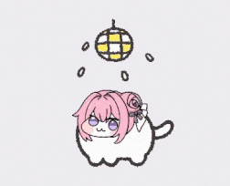 猫,ピンク髪,リボン,ディスコボール,かわいい,イラスト