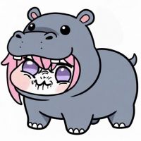 カバ,着ぐるみ,アニメ風,可愛い,ピンク髪,紫目,女の子