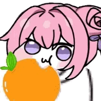 ピンク髪,女の子,紫目,デフォルメ,ミカン,かわいい,ぬいぐるみ