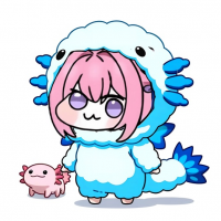 女の子,着ぐるみ,ウーパールーパー,ピンク髪,イラスト,かわいい,アクア,ぬいぐるみ