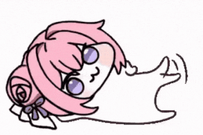 幽霊,ピンク髪,紫目,アニメ風,キャラクター,リボン,かわいい