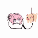 猫,ピンク髪,メガネ,豚,紐,デフォルメ,かわいい