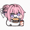 女の子,ピンク髪,ハンバーガー,ドリンク,アニメ風,かわいい
