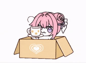 アニメ,ピンク髪,女の子,猫口,箱,ハートマーク,紅茶,可愛い,リボン