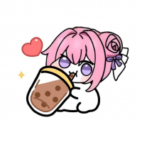 イラスト,女の子,ピンク髪,バブルティー,タピオカ,ハート,かわいい,デフォルメ,リボン