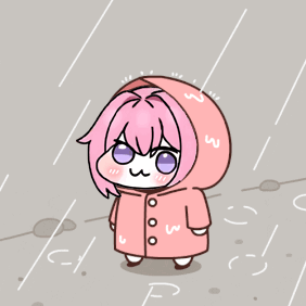 アニメ風,女の子,ピンク髪,レインコート,雨,カワイイ,チビキャラ