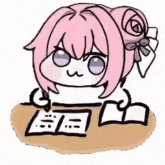 イラスト,女の子,ピンク髪,勉強,ノート,デフォルメ,かわいい