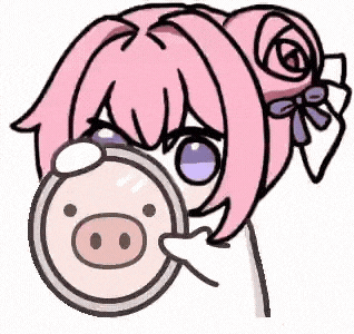 ピンク髪,紫目,ツインテール,リボン,豚の貯金箱,女の子,イラスト